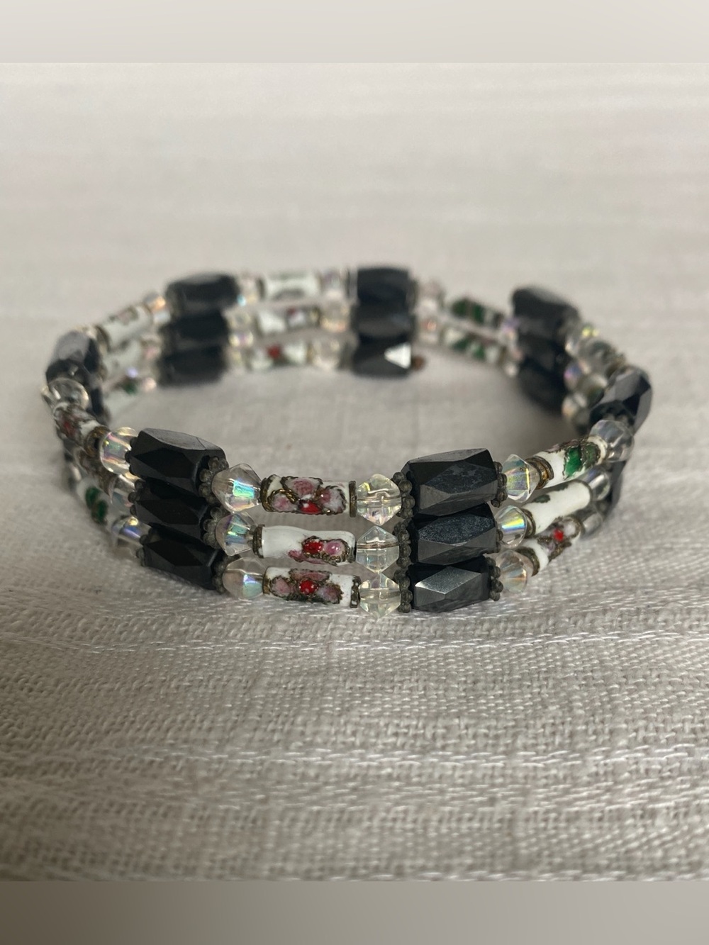 Artisan Magnetic Hematite & Porcelain Flower Bead Convertible Wrap Jewelry, 22"